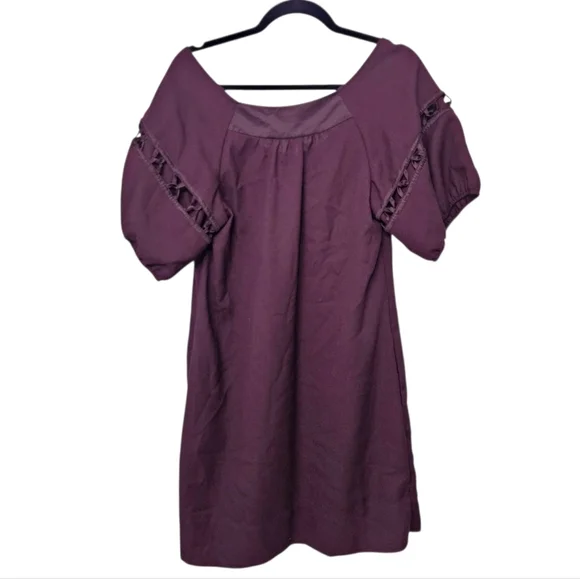 Maeve Anthropologie Plum Purple Shift Dress Bubble Sleeves w/Pockets size 8 NWT - Picture 3 of 7